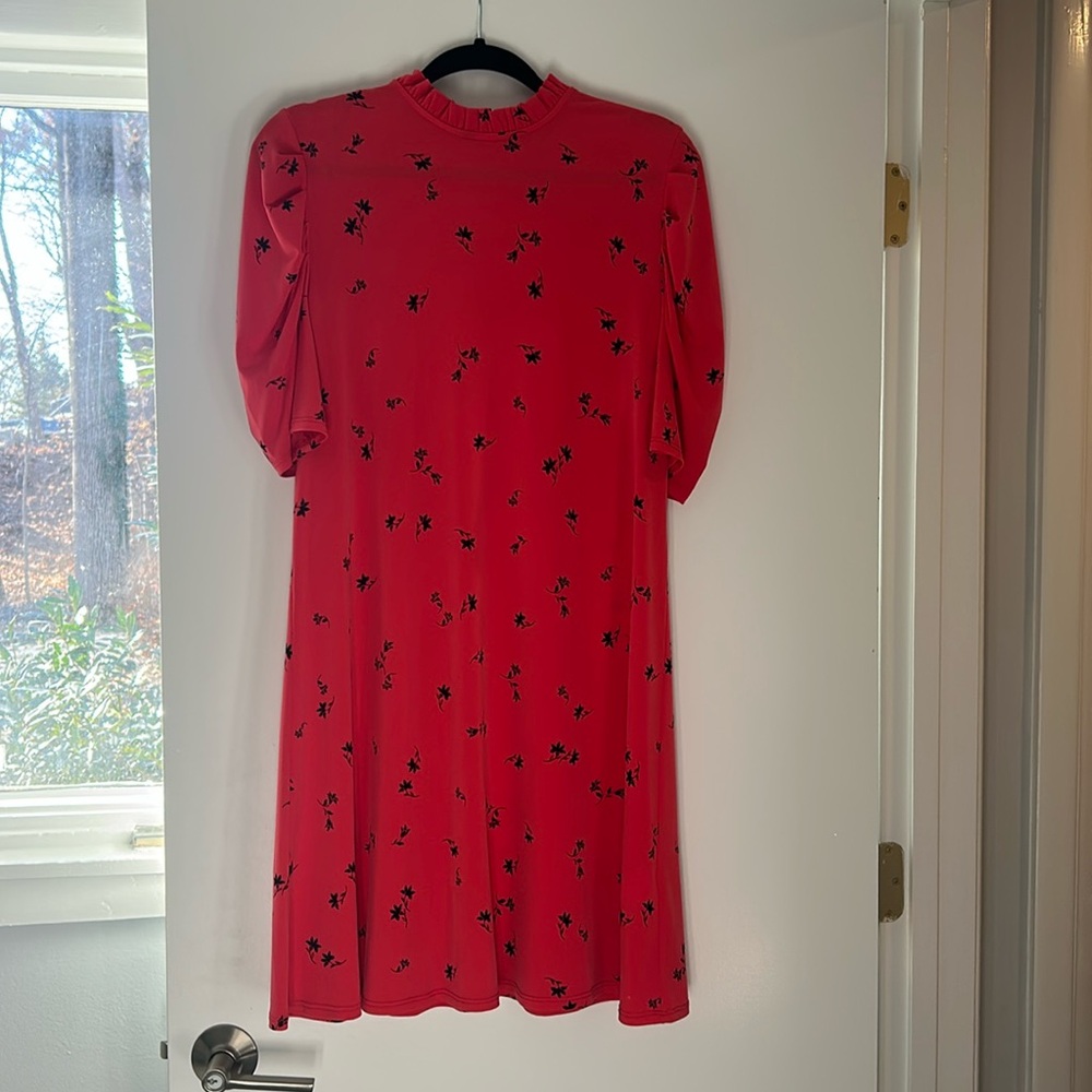 Cece red mini dress with black floral design